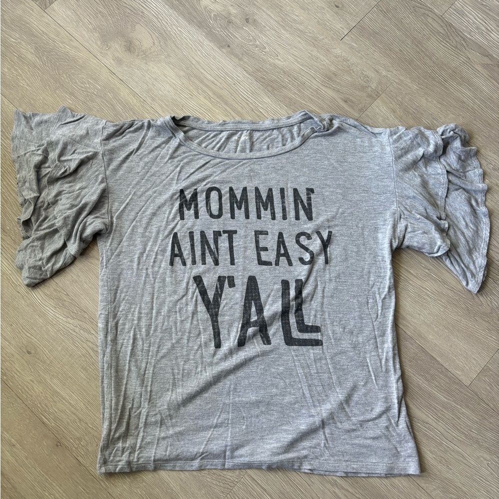 Alya “Mommin’ Ain’t Easy Y’all” ruffle sleeve top Small